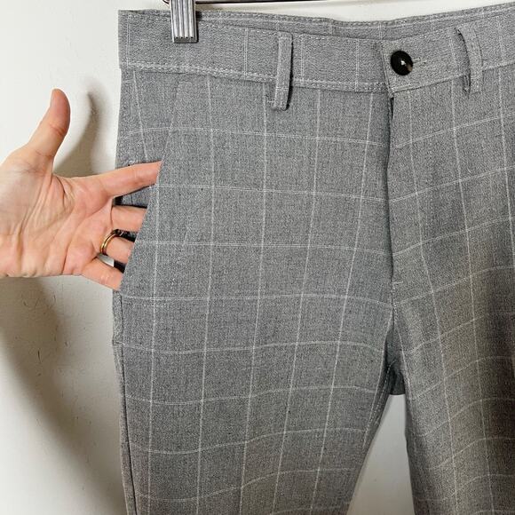 Zara Women's Dress Pants Size 29 Gray Checked Plaid Slim Leg Mid Rise Trousers - Picture 4 of 6